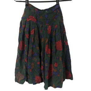 Vintage Albert Nippon Silk Green Red Blue Tan Floral Skirt Size 4